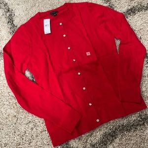 Ann Taylor Red Crew Neck Cardigan Bling Buttons